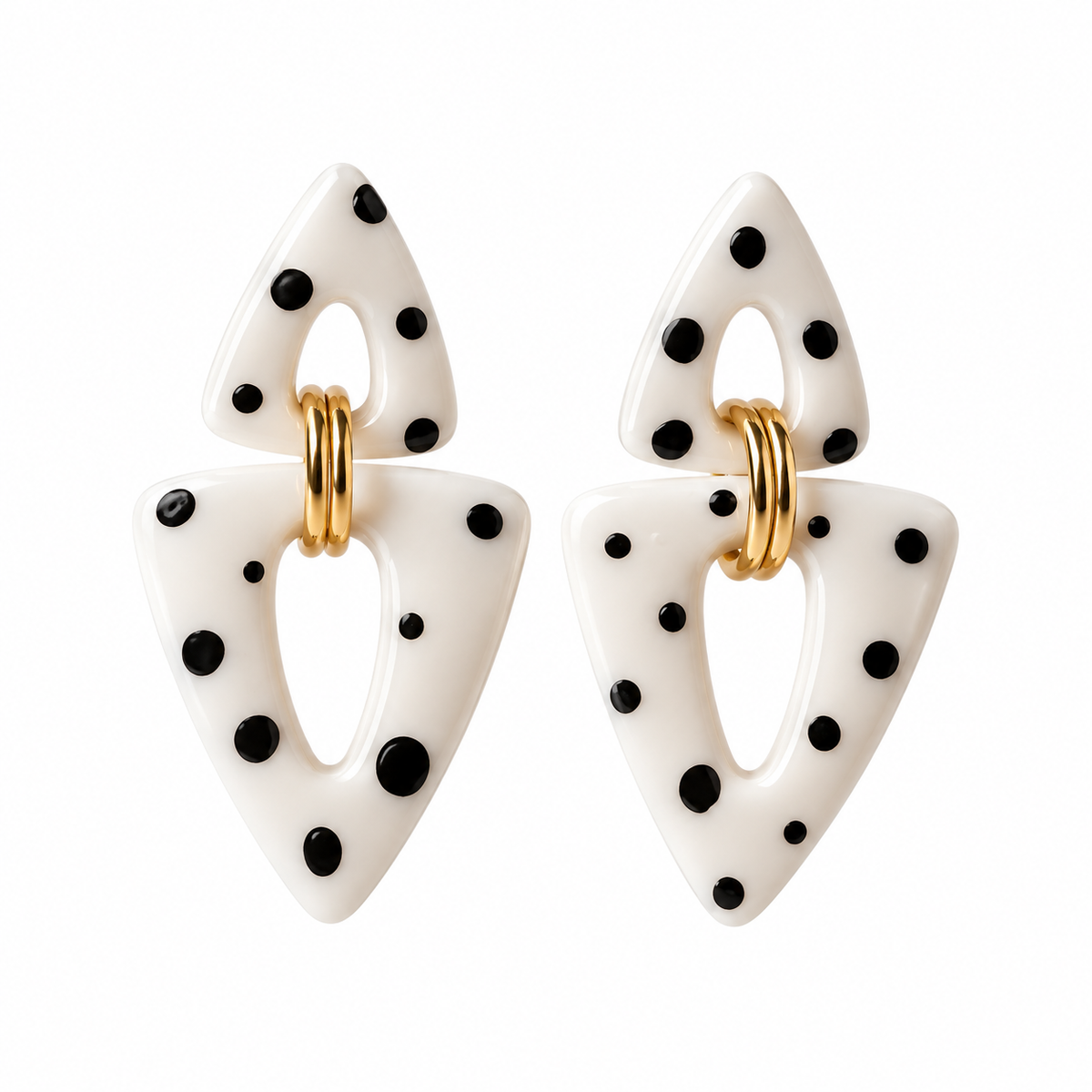 Boucles d'oreilles Rétro Triangles à pois noirs